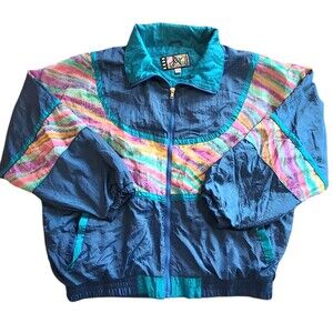 Vintage River Edge Jacket Large RE Sport 80s 90s Windbreaker Colorblock 1X 14/16